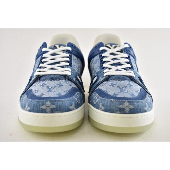 Louis Vuitton Blue Denim Monogram LV Logo Low Top Trainer Sneaker UK 9 US 10 11 - Picture 8 of 13